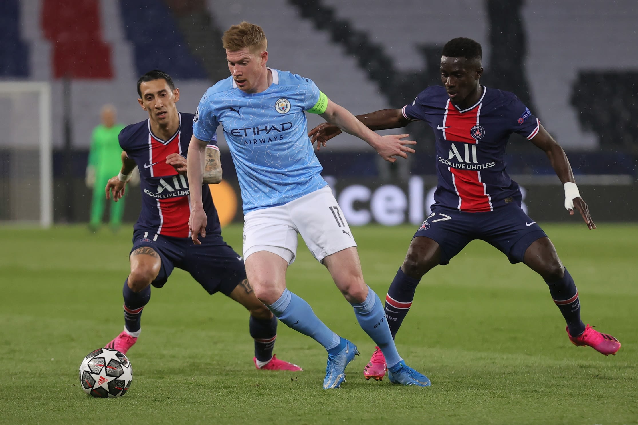 Action from the semi-final, first leg..